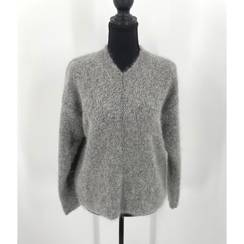 J.Crew Sweater Womens M Grey Wool Mohair Vintage V-Neck Fuzzy Minimalist Classic